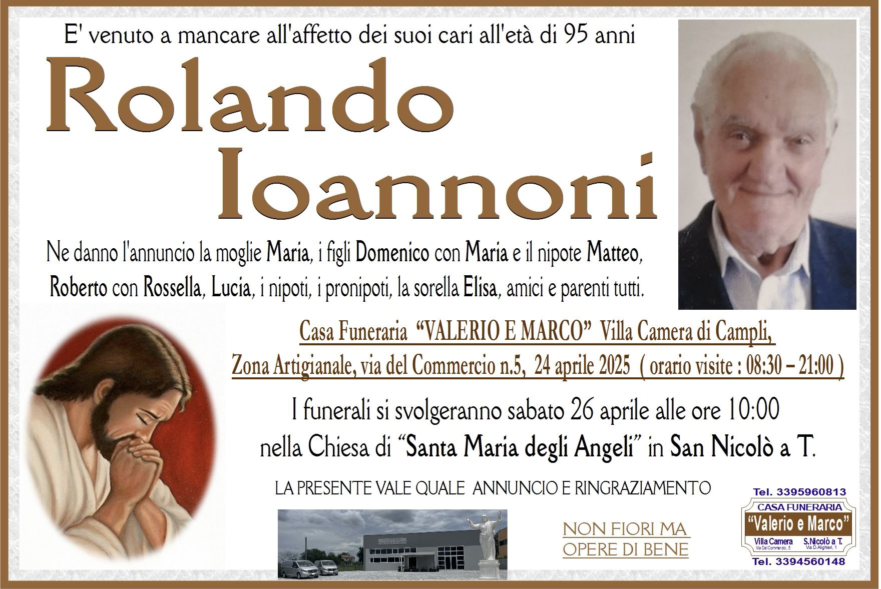 necrologio di Rolando Ioannoni Casa Funeraria Agenzia Onoranze Funebri Valerio e Marco Teramo Val Vibrata