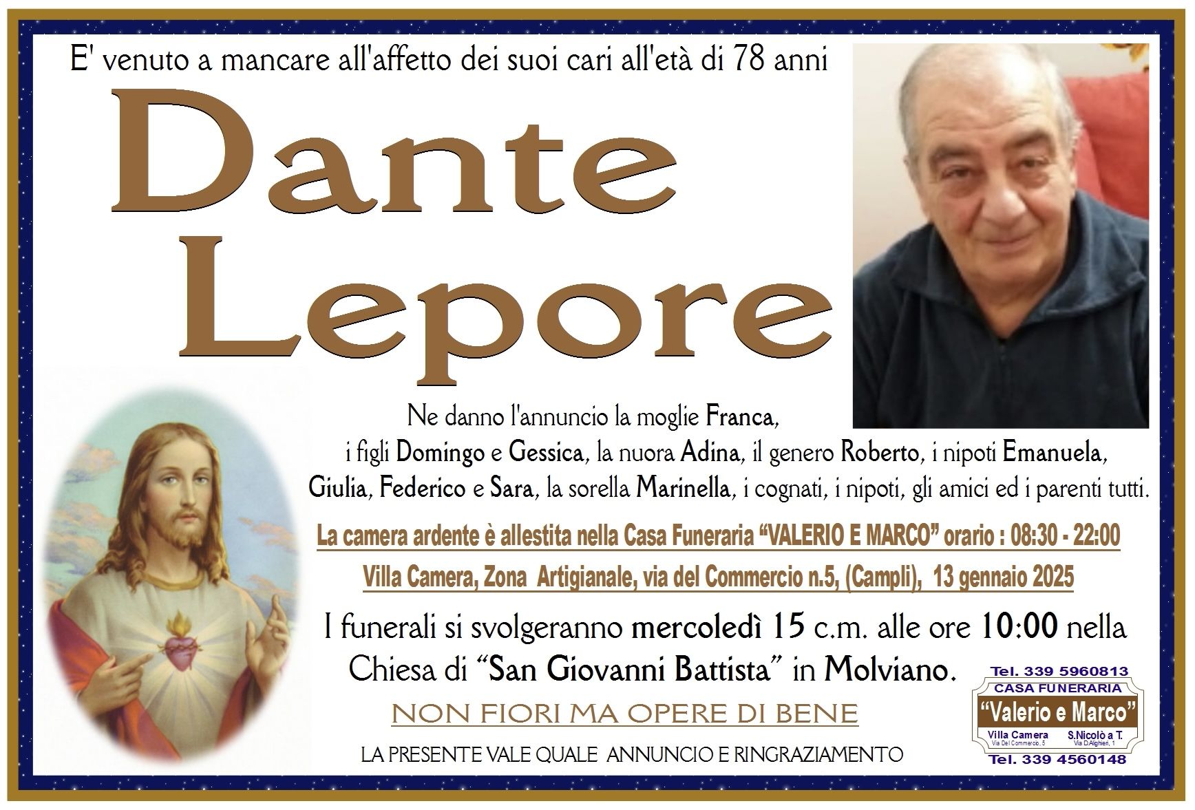 necrologio di Dante Lepore Casa Funeraria Agenzia Onoranze Funebri Valerio e Marco Teramo Val Vibrata