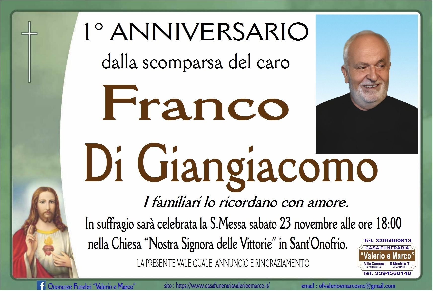 anniversario di Franco Di Giangiacomo Casa Funeraria Agenzia Onoranze Funebri Valerio e Marco Teramo Val Vibrata