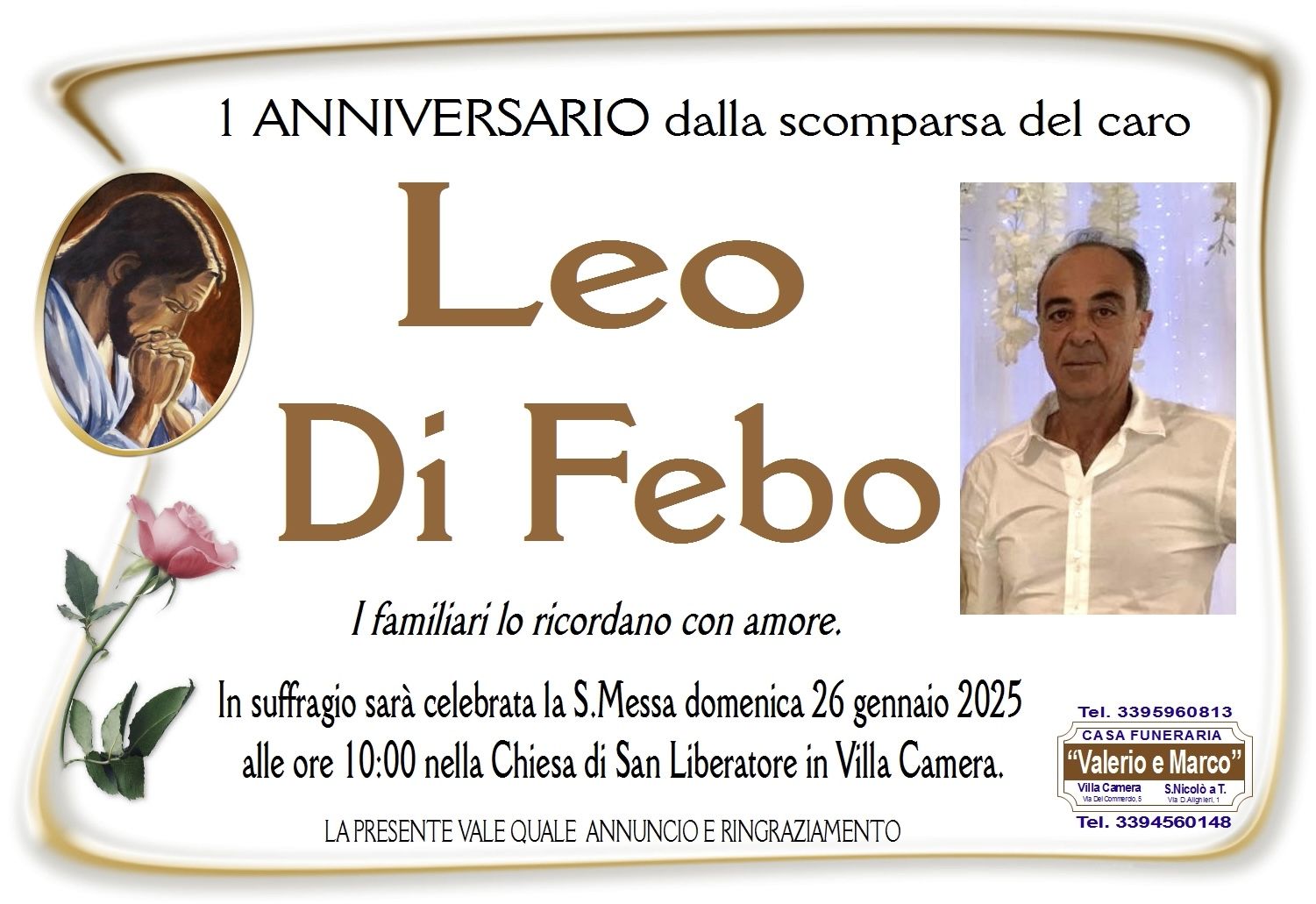 anniversario di Leo Di febo Casa Funeraria Agenzia Onoranze Funebri Valerio e Marco Teramo Val Vibrata