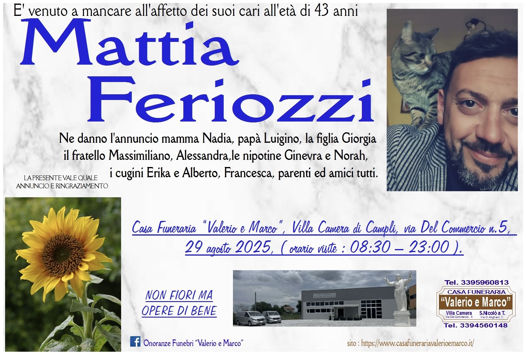necrologio di Mattia Feriozzi Casa Funeraria Agenzia Onoranze Funebri Valerio e Marco Teramo Val Vibrata