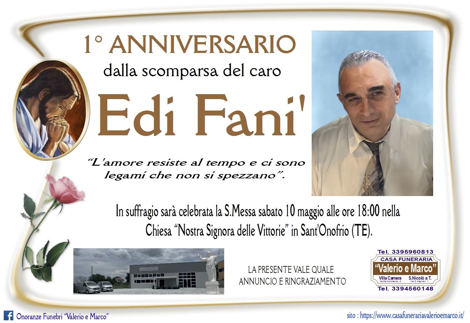 anniversario di Edi Fanì Casa Funeraria Agenzia Onoranze Funebri Valerio e Marco Teramo Val Vibrata