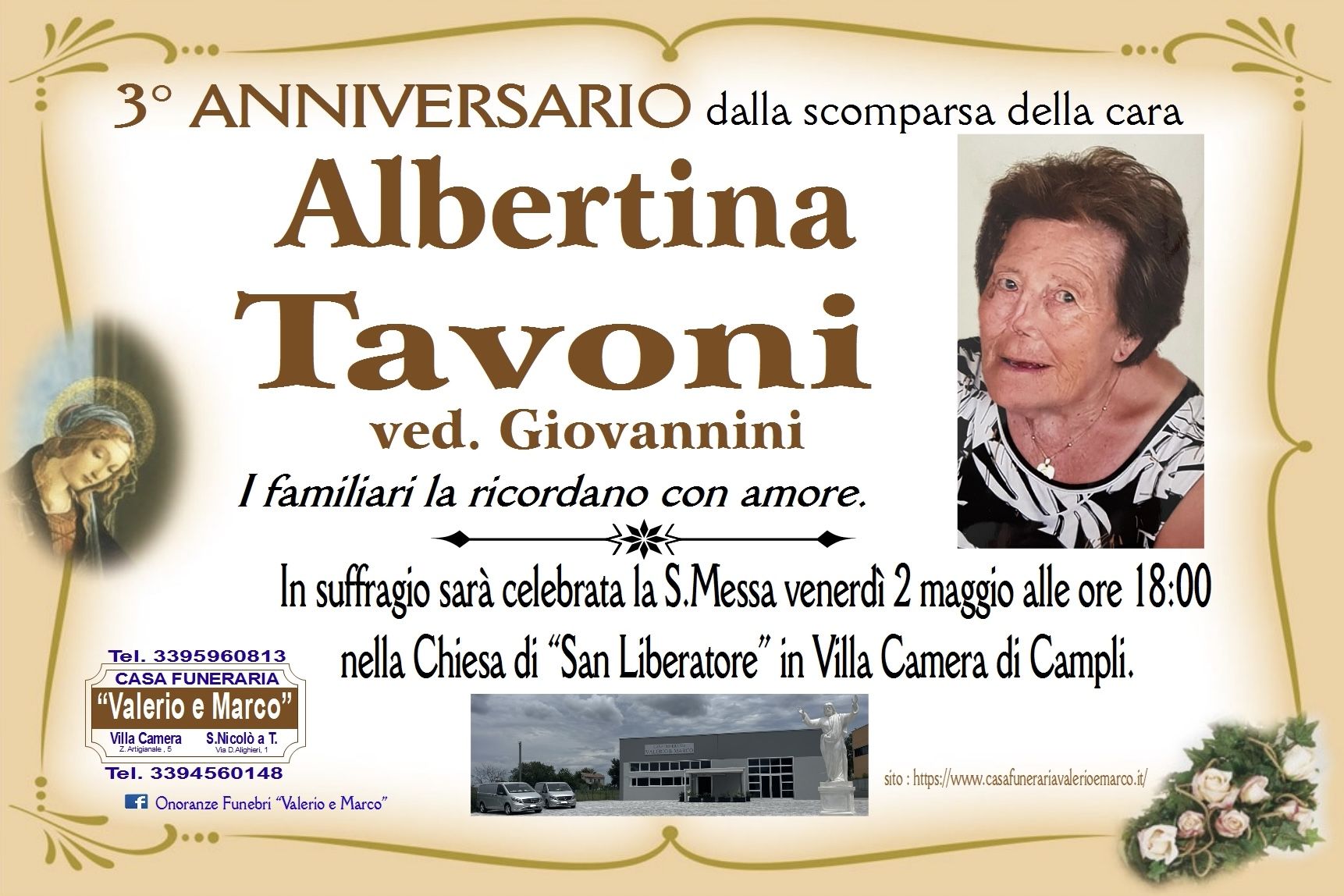 anniversario di Albertina Tavoni Casa Funeraria Agenzia Onoranze Funebri Valerio e Marco Teramo Val Vibrata