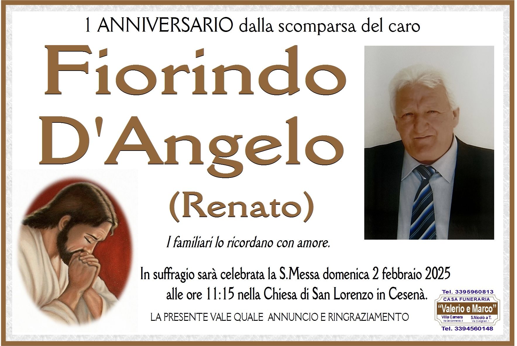 anniversario di Fiorindo D'Angelo Casa Funeraria Agenzia Onoranze Funebri Valerio e Marco Teramo Val Vibrata