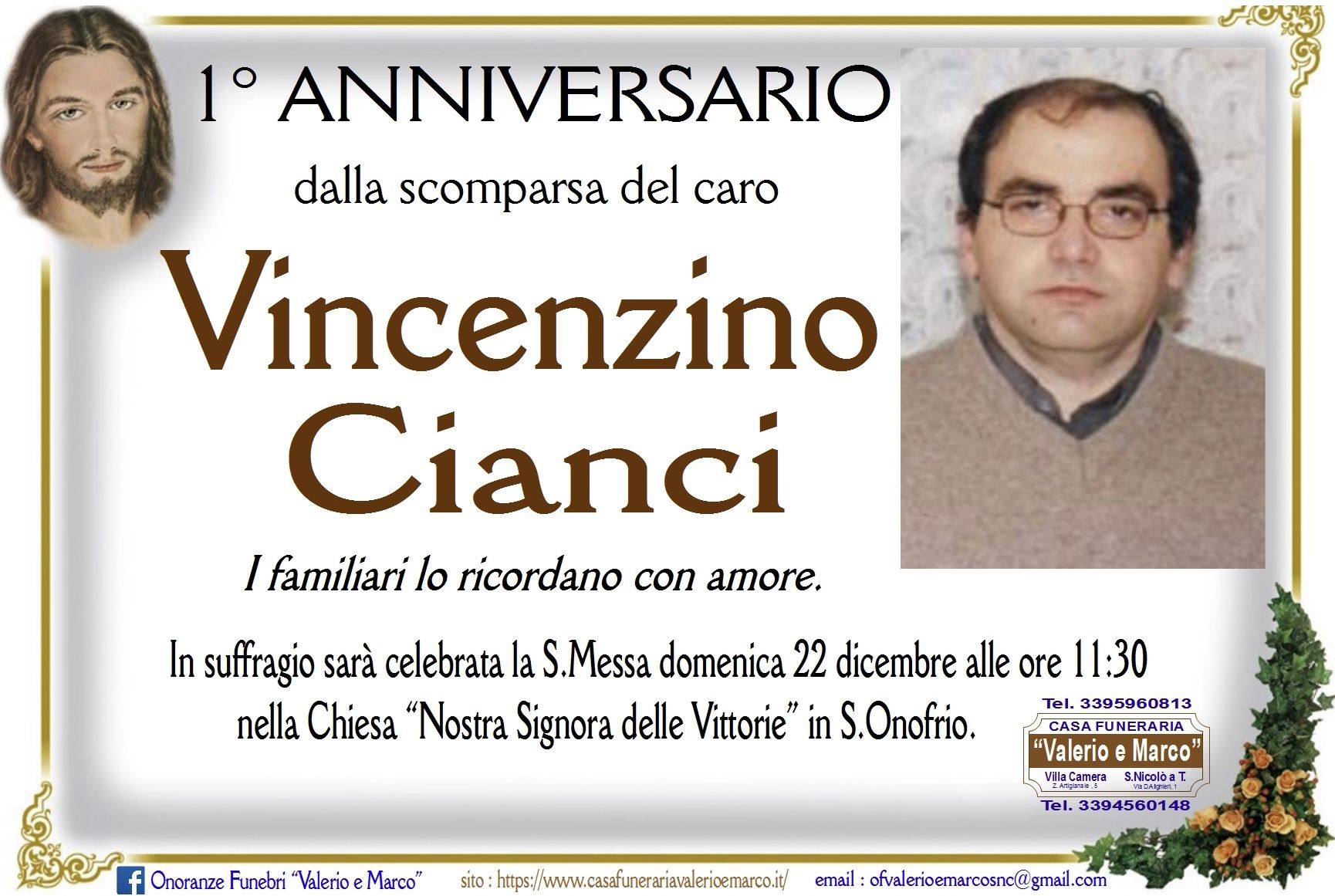 anniversario di Vincenzino Cianci Casa Funeraria Agenzia Onoranze Funebri Valerio e Marco Teramo Val Vibrata
