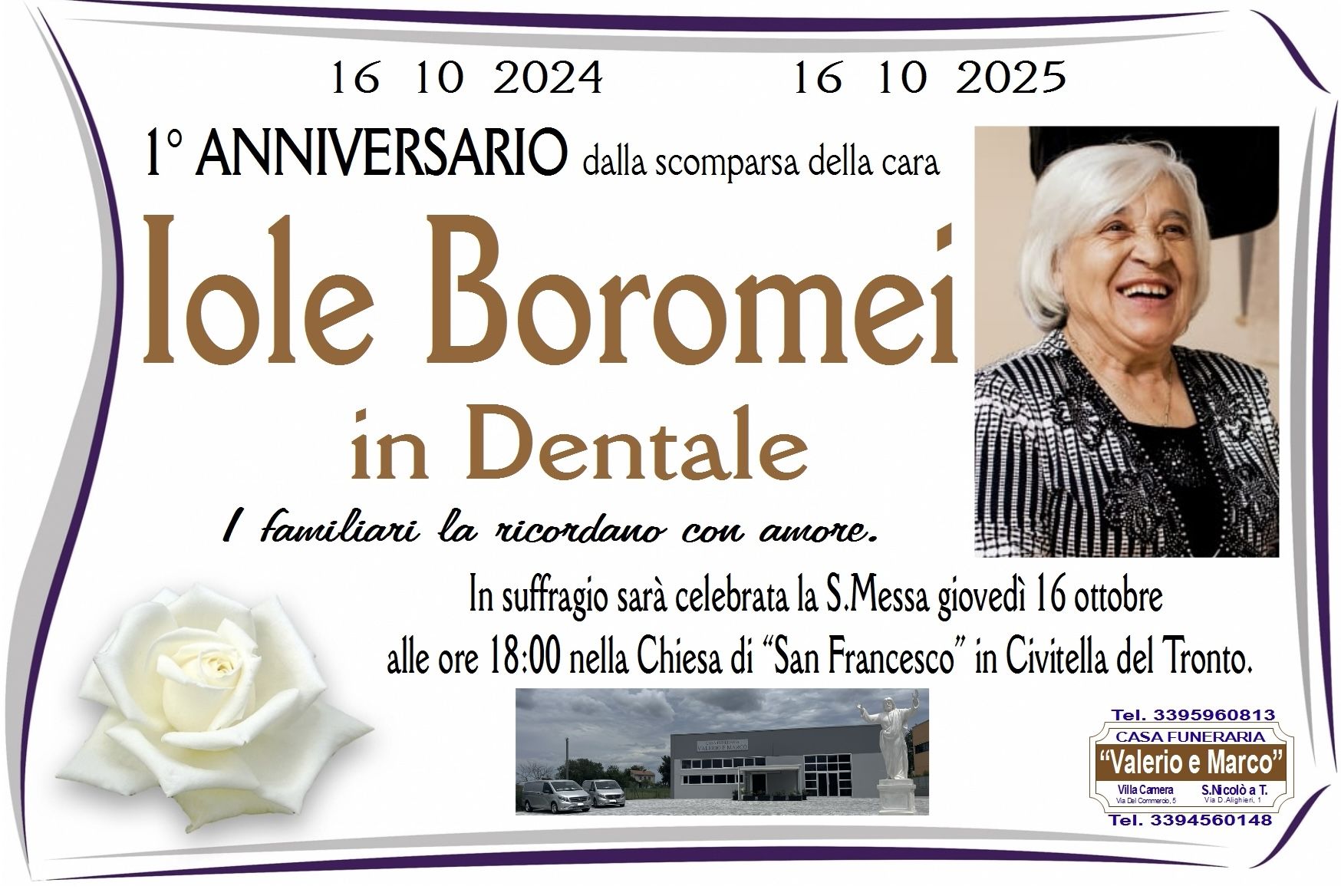 anniversario di Iole Boromei Casa Funeraria Agenzia Onoranze Funebri Valerio e Marco Teramo Val Vibrata
