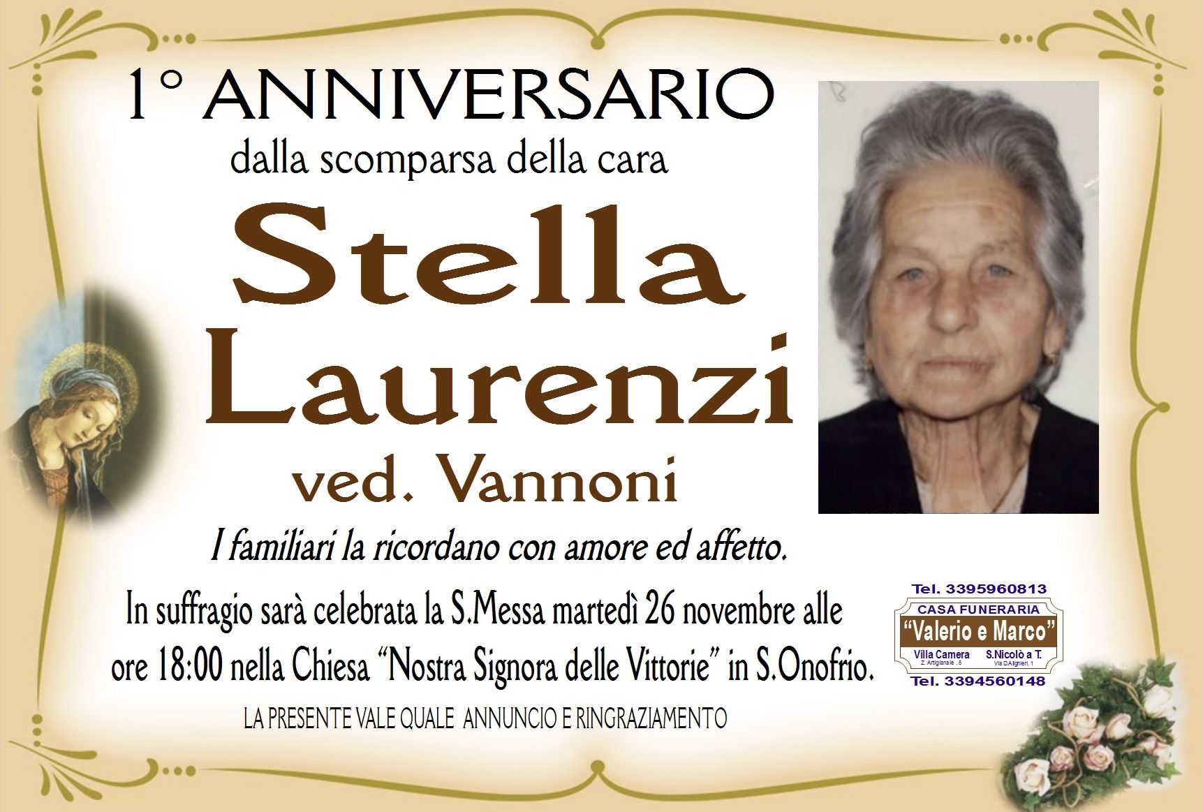 anniversario di Stella Laurenzi Casa Funeraria Agenzia Onoranze Funebri Valerio e Marco Teramo Val Vibrata