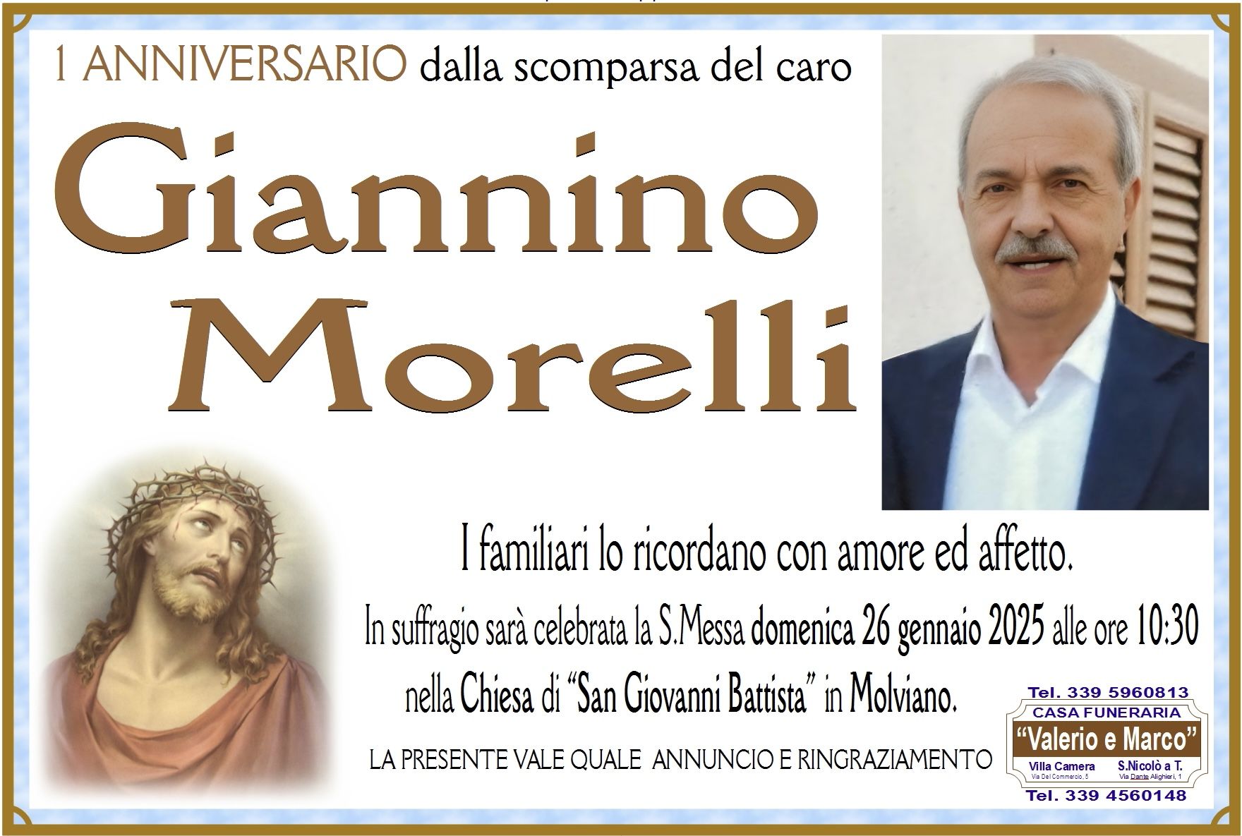 anniversario di Giannino Morelli Casa Funeraria Agenzia Onoranze Funebri Valerio e Marco Teramo Val Vibrata
