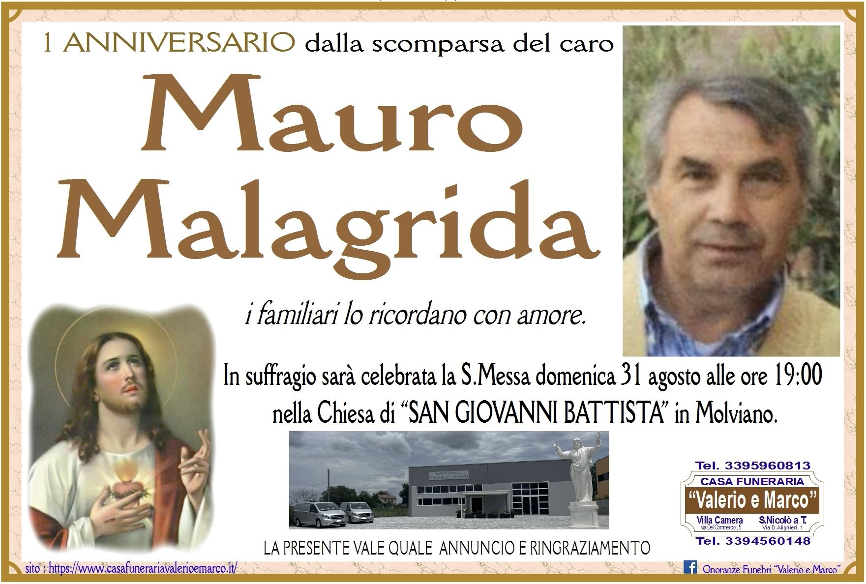 anniversario di Mauro Malagrida Casa Funeraria Agenzia Onoranze Funebri Valerio e Marco Teramo Val Vibrata