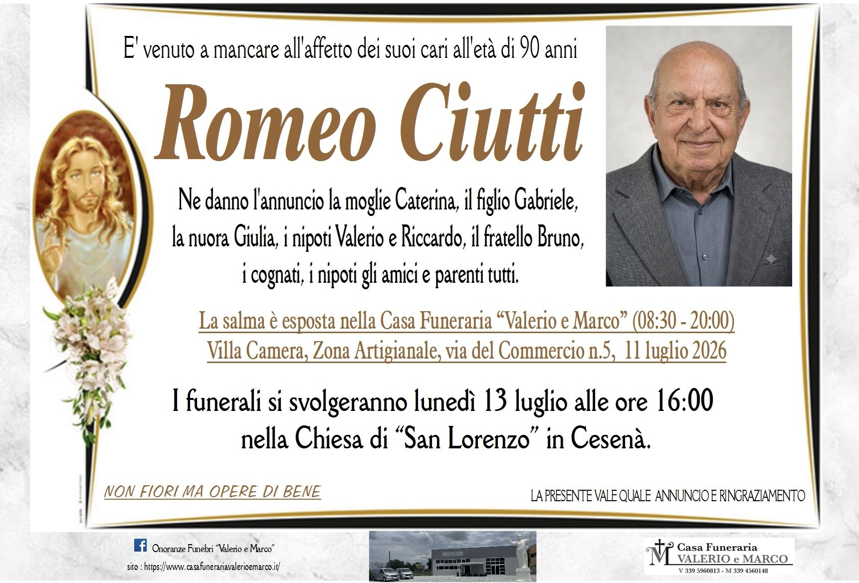 necrologio di Romeo Ciutti Casa Funeraria Agenzia Onoranze Funebri Valerio e Marco Teramo Val Vibrata