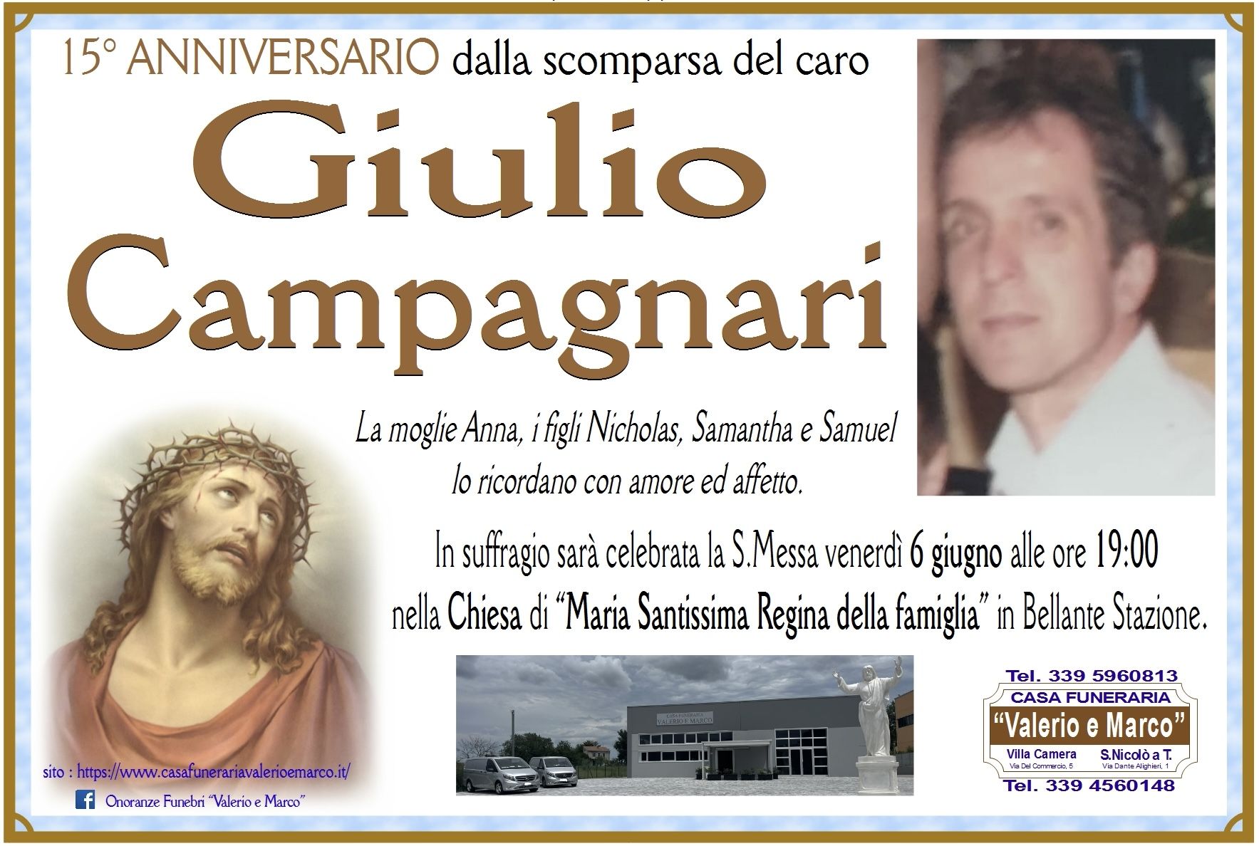 anniversario di Giulio Campagnari Casa Funeraria Agenzia Onoranze Funebri Valerio e Marco Teramo Val Vibrata