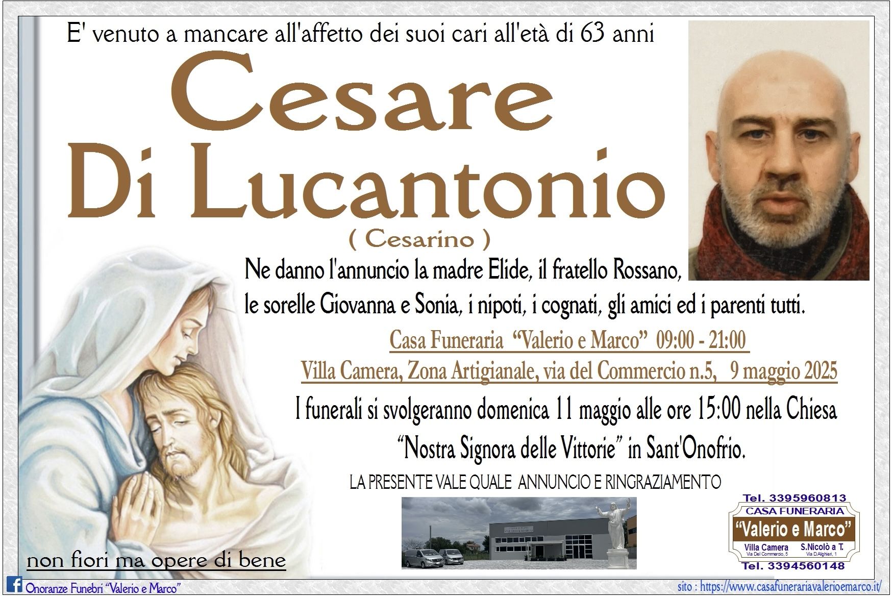 necrologio di Cesare Di Lucantonio Casa Funeraria Agenzia Onoranze Funebri Valerio e Marco Teramo Val Vibrata