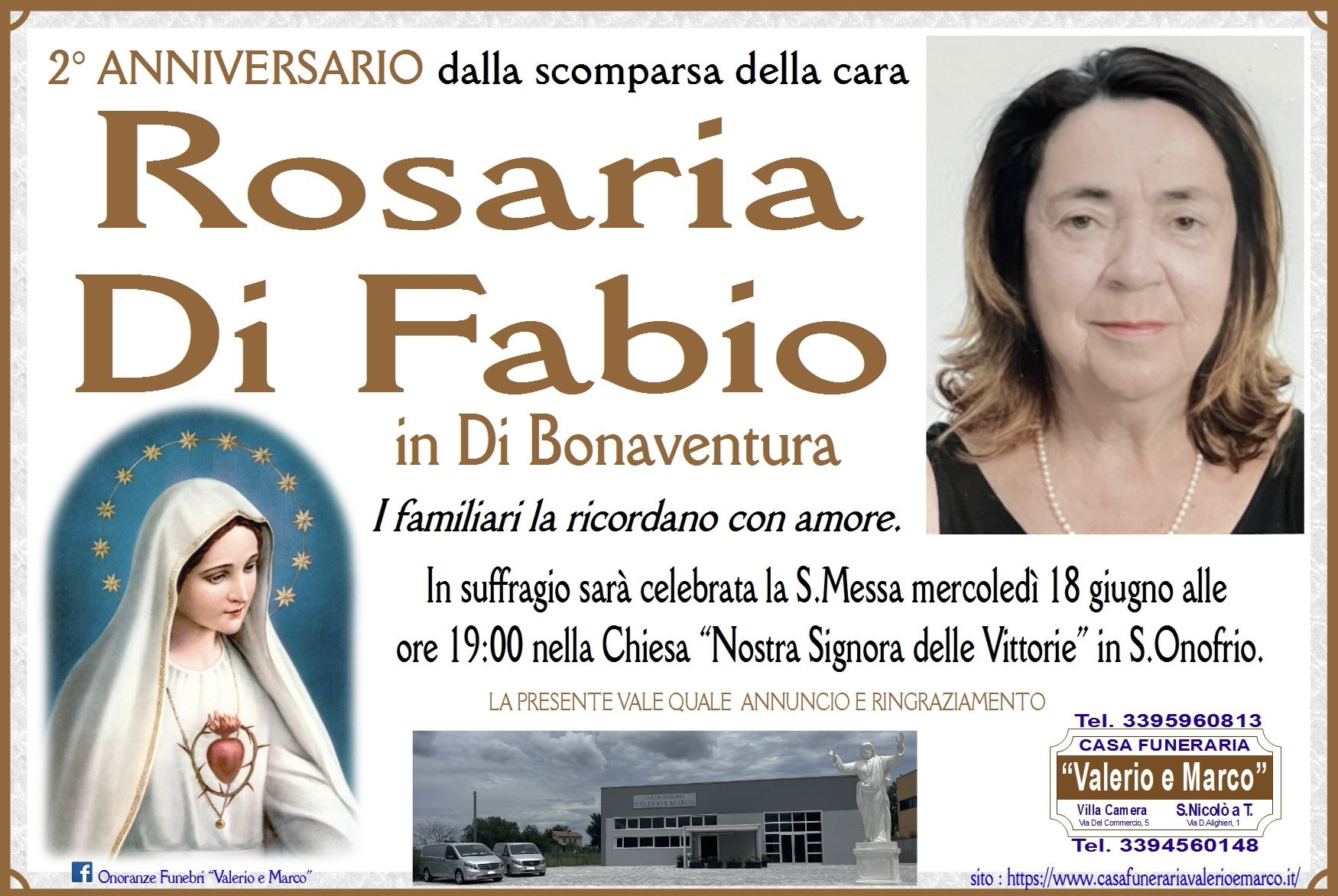 anniversario di Rosaria Di Fabio Casa Funeraria Agenzia Onoranze Funebri Valerio e Marco Teramo Val Vibrata