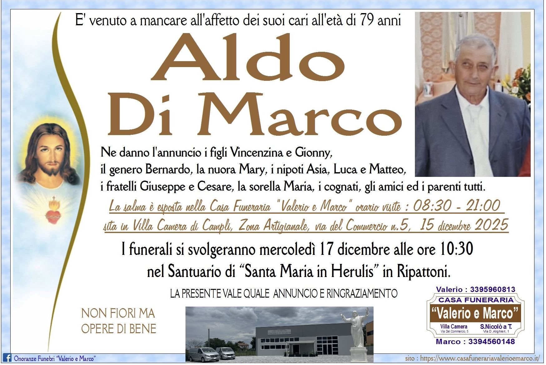 necrologio di Aldo Di Marco Casa Funeraria Agenzia Onoranze Funebri Valerio e Marco Teramo Val Vibrata