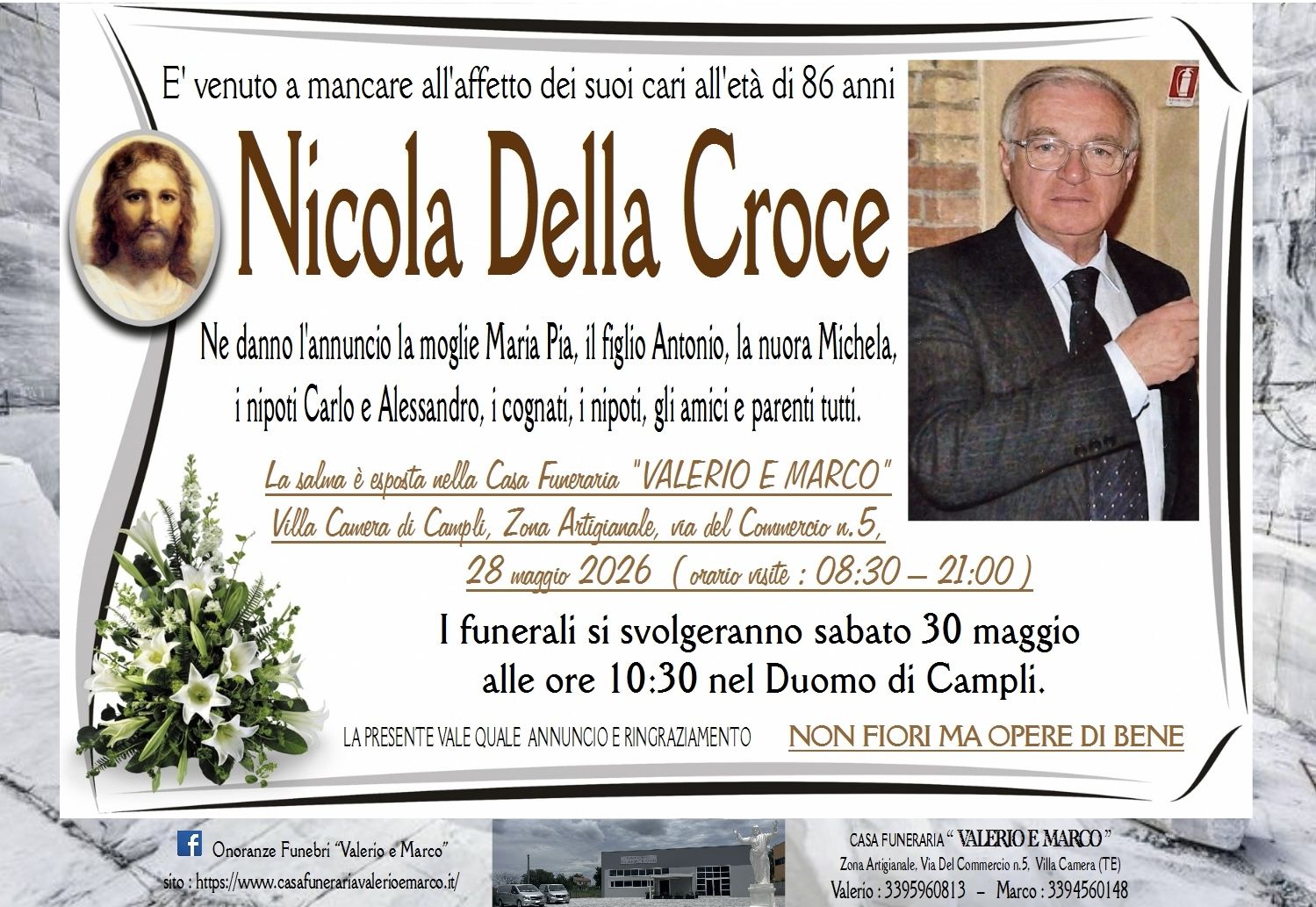 necrologio di Nicola Della Croce Casa Funeraria Agenzia Onoranze Funebri Valerio e Marco Teramo Val Vibrata