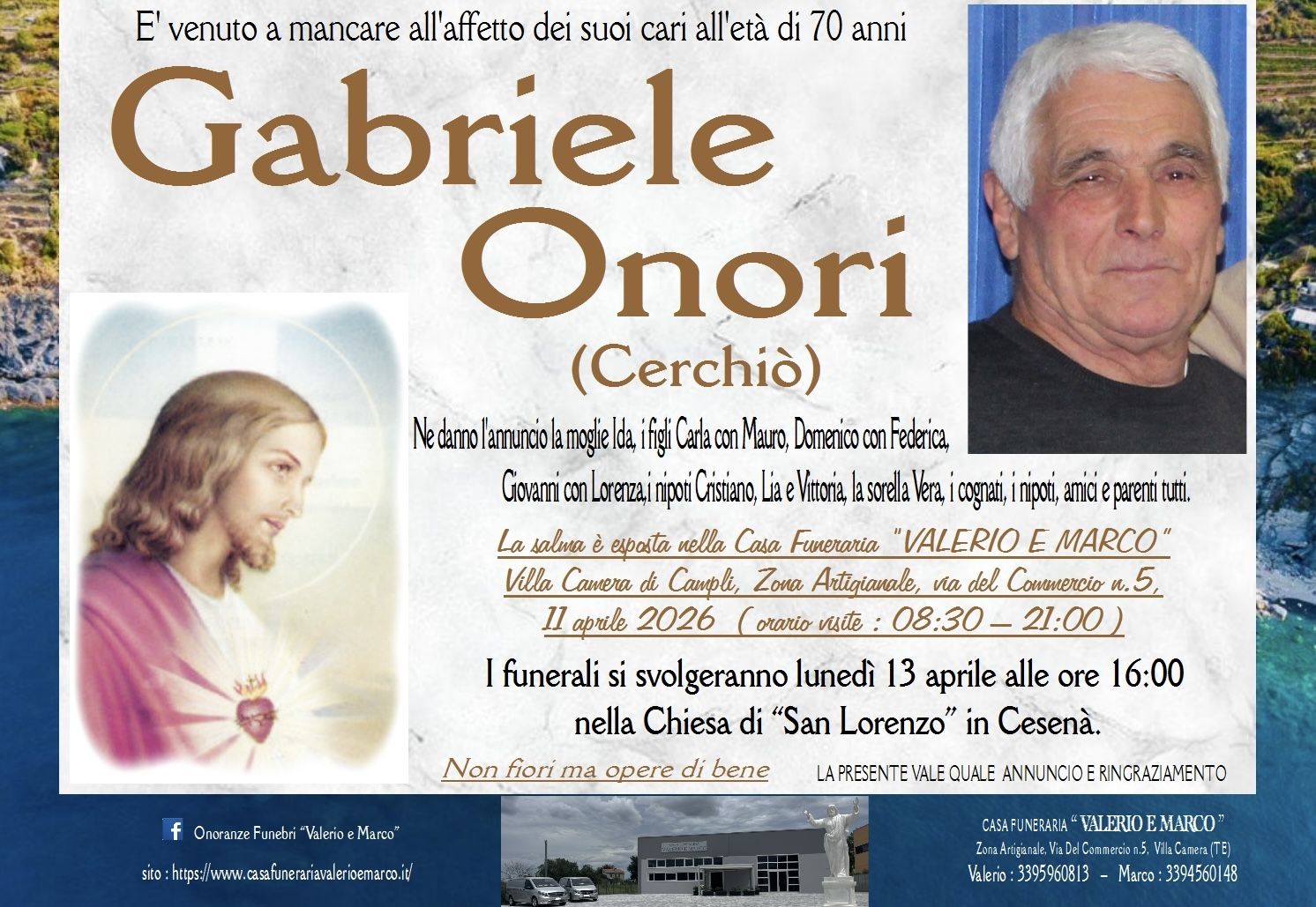 necrologio di Gabriele Onori Casa Funeraria Agenzia Onoranze Funebri Valerio e Marco Teramo Val Vibrata
